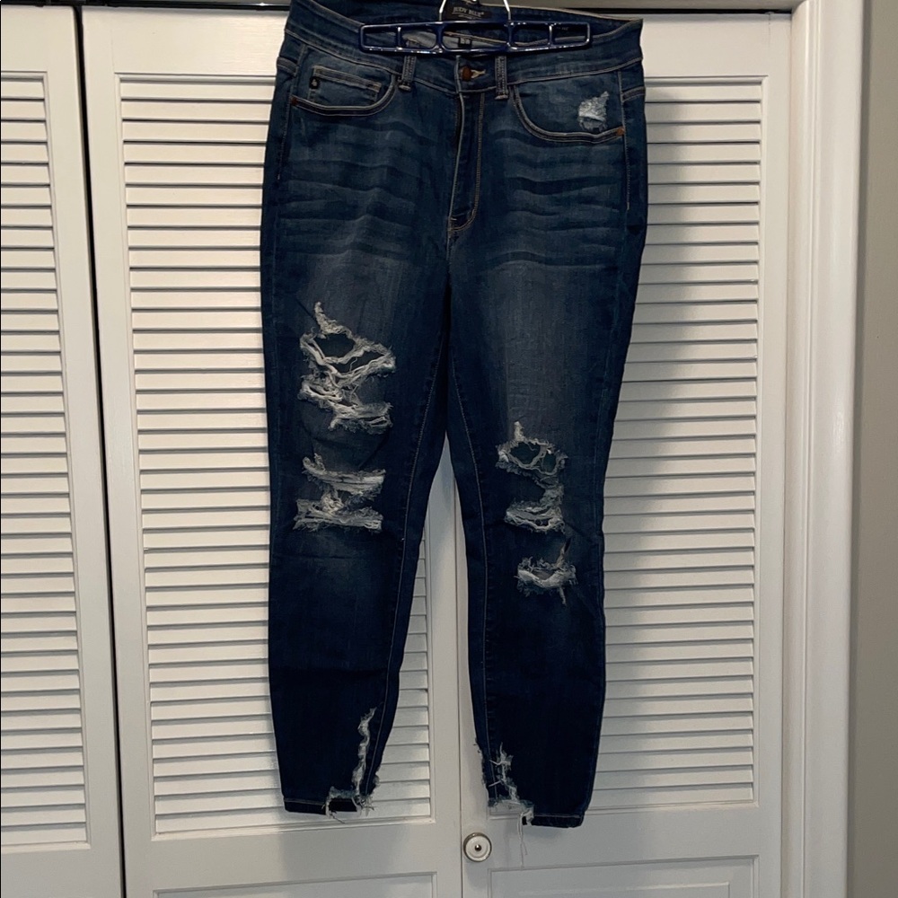 Judy Blue Distressed Dark Wash Skinny Fit Jeans, 16W - Picture 1 of 7
